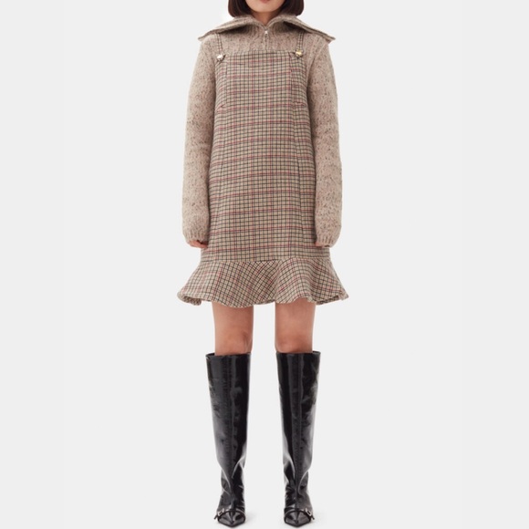 GANNI Check Mini Dress - Tigers Eye